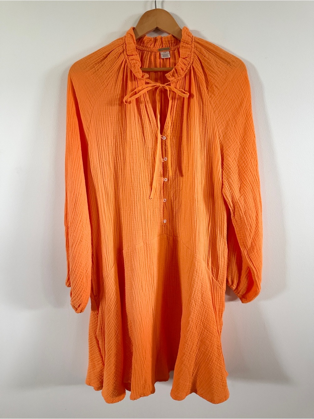 Magaschoni Long Sleeve orangic 100% cotton Orange Tunic Dress large